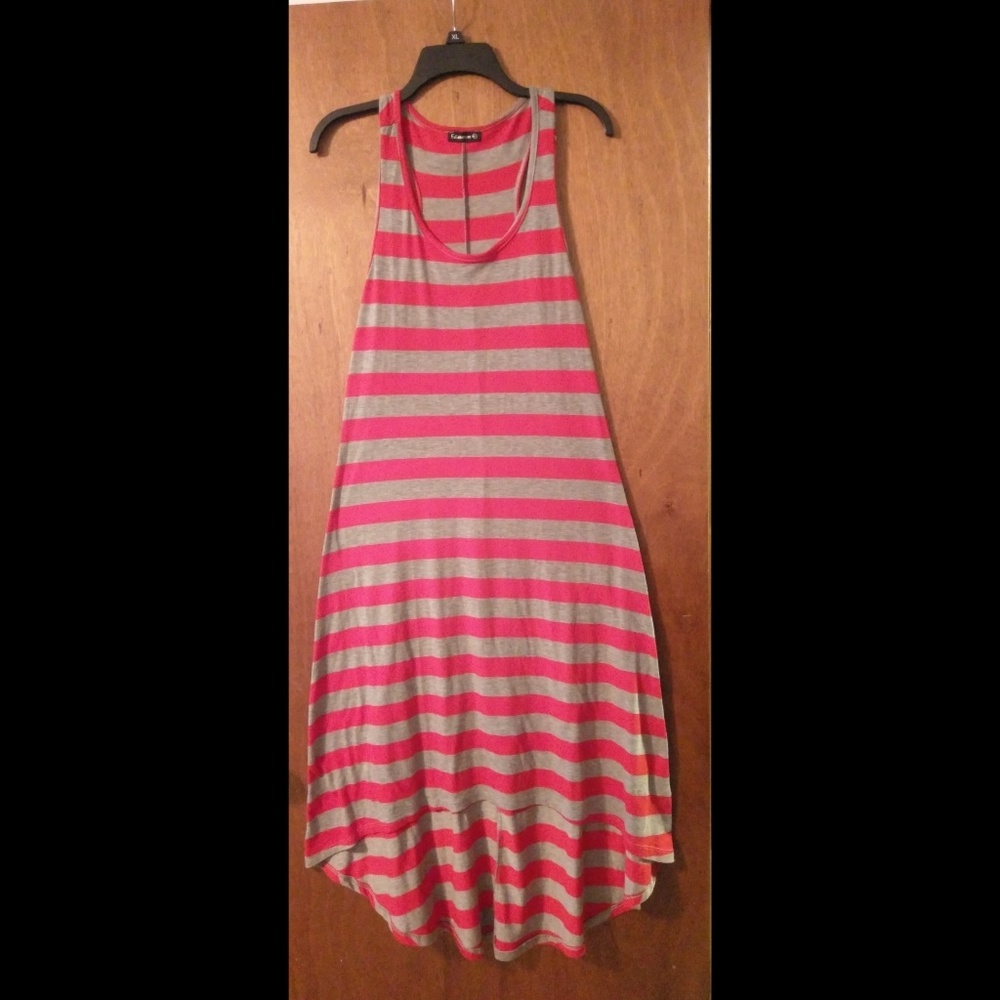 Red & Gray Hi-low Maxi Dress